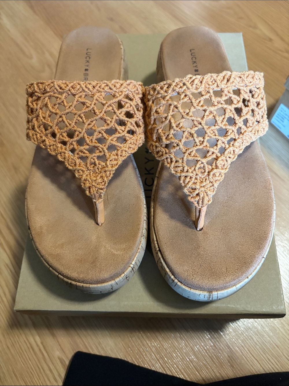 Lucky Brand Women's Crochet Thong Sandals in Peach-Tan
